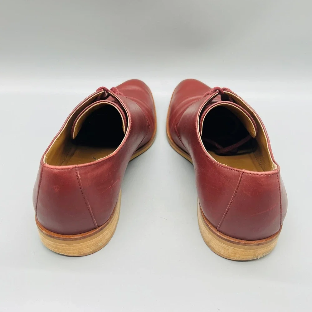 Everlane Shoes Womens 9.5 Red Leather Modern Oxford Lace Up Flats Almond Toe